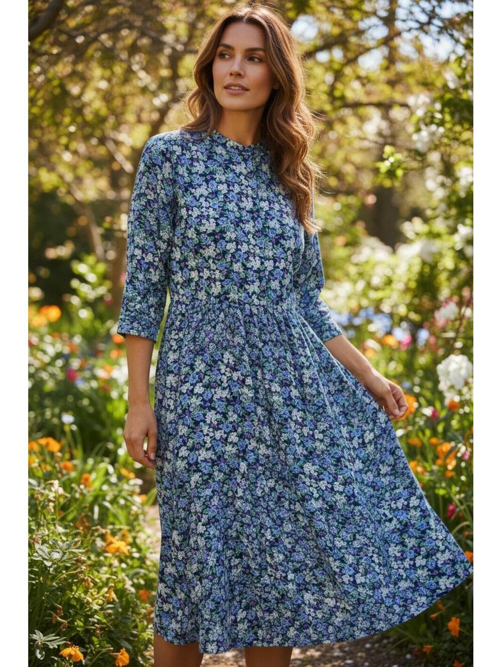 Stuart Alan‎ Vintage Floral Midi Dress Blue and White Size 14